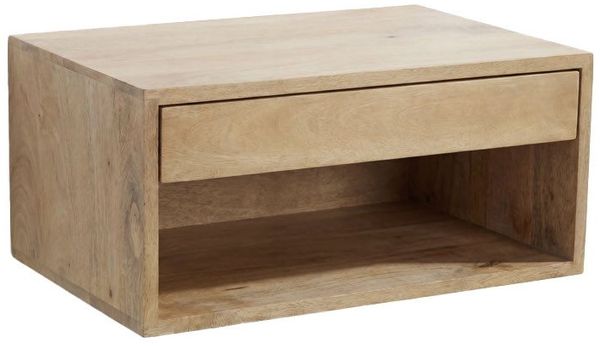 riess-ambiente Nachttisch PURE 50cm natur - Mangoholz, cream finish, Wandregal, Schublade, Fach (Einzelartikel, 1-St), Minimalistische Ablage mit Stauraum – ideal für Schlaf- & Gästezimmer