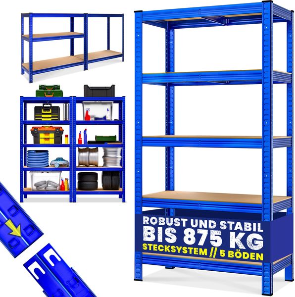 Monzana Schwerlastregal 180 x 90 x 40 cm 875kg blau 5 MDF-Platten Lagerregal Kellerregal Steckregal Werkstattregal