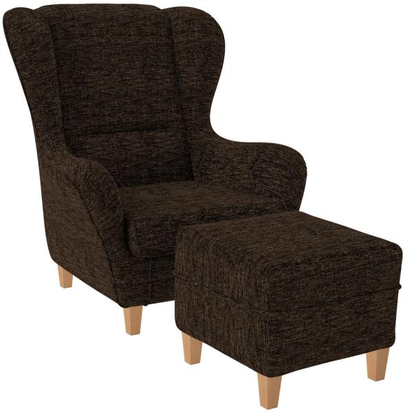 Supellex Sofia Ohrensessel mit Hocker | Webstoff Vienna Mocca