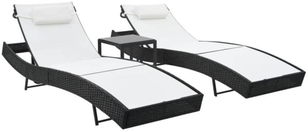 vidaXL Sonnenliegen 2 Stk. mit Tisch Poly Rattan und Textilene Schwarz 44894