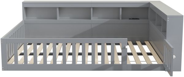 Merax Holzbett Kinderbett Daybett 140x200cm mit Stauraum, Aufladen und Geländer, grau Bild 8
