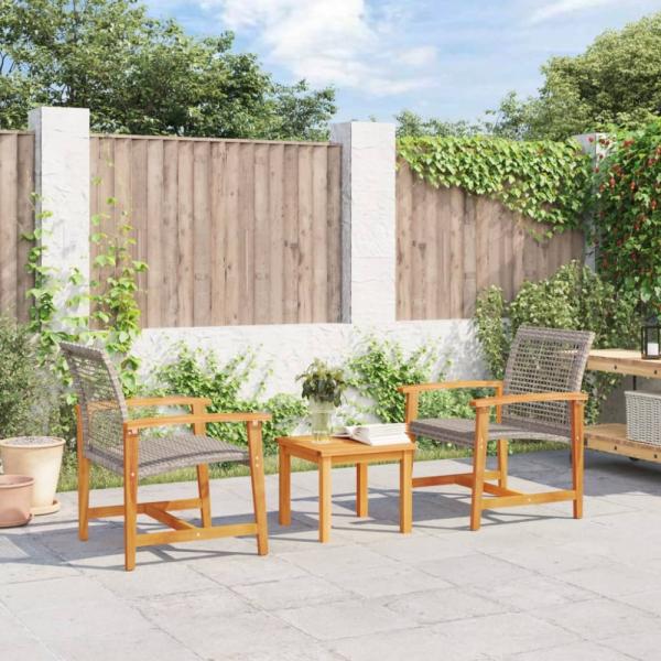 vidaXL Gartenstühle 2 Stk. Grau Poly Rattan und Akazienholz 367596