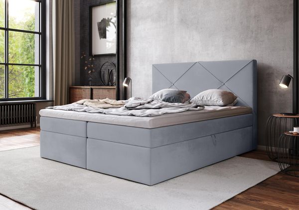 AX LIVING Boxspringbett 180x200 Bratton Hellgrau Bettkasten und Topper