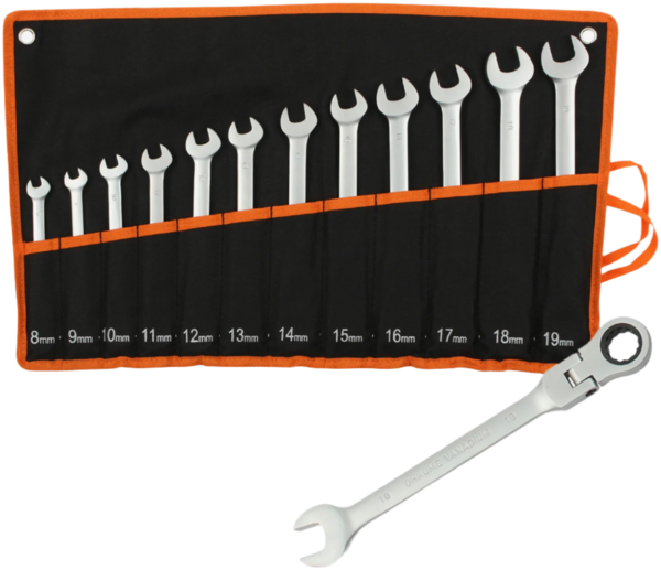 Todeco Maulschlüssel Set mit Tragetasche, 12-teilig Schraubenschlüssel Set, Ringschlüssel 8-19 mm, Gabelschlüsselsatz Metrisch