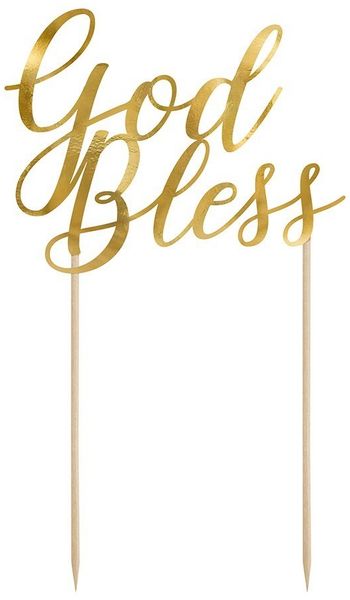 partydeco Tortenstecker, Cake Topper God Bless 27,5cm gold