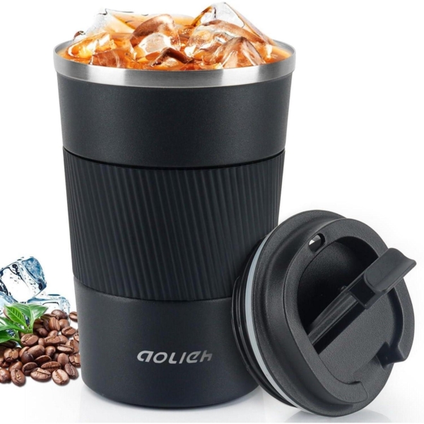 Aolieh Thermobecher Kaffeebecher Edelstahl Isolierbecher 380ml Schwarz