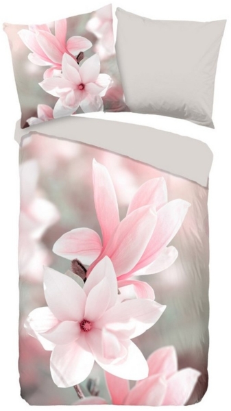 MTOnlinehandel Bettwäsche Blumenmotiv floral (Magnolie), Mikrofaser, 2 teilig, geeignet als Partnerbettwäsche