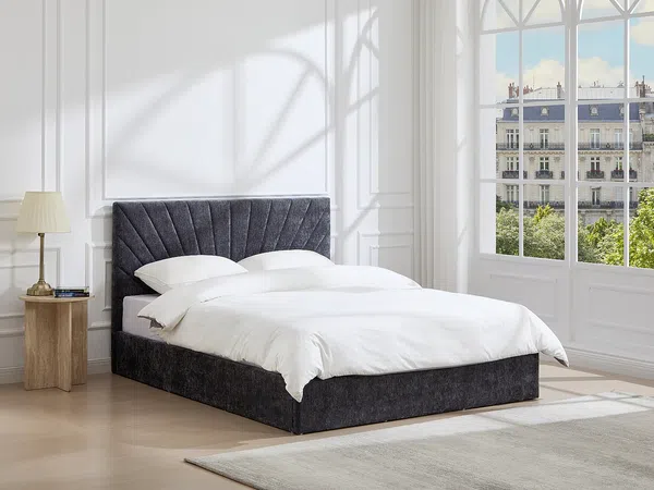 Vente-unique - RIBIOLA Bett Stoff Grau - B 213 cm x H 110 cm x L 168 cm