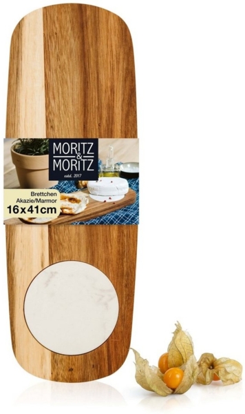 Moritz & Moritz Servierbrett Servierbrett Holz mit Marmor-Teller, Akazienholz/Marmor, (16x41 cm, 1-St), zum Anrichten und Servieren von Käse u.v.m.
