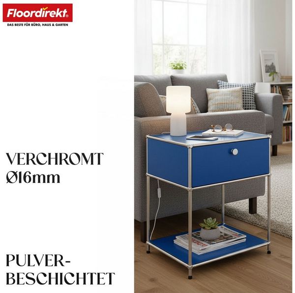 Floordirekt Beistelltisch Concept Epure MK-139, B50 × T40 × H65 cm, verschließbare Schublade (modular, kratzfeste Pulverbeschichtung), Beistellregal mit verchromtem Metallgestell, höhenverstellbare Füße Bild 3