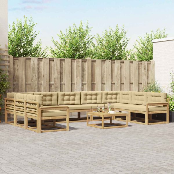 vidaXL Outdoor-Sofagarnitur mit Kissen 10 pcs Weiß und Beige 3387062