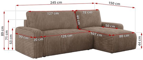 Ecksofa L-form, mit Schlaffunktion und Bettkasten - ARGOS, Braun, Cord Bild 6