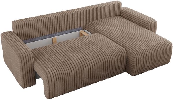 Ecksofa L-form, mit Schlaffunktion und Bettkasten - ARGOS, Braun, Cord Bild 5