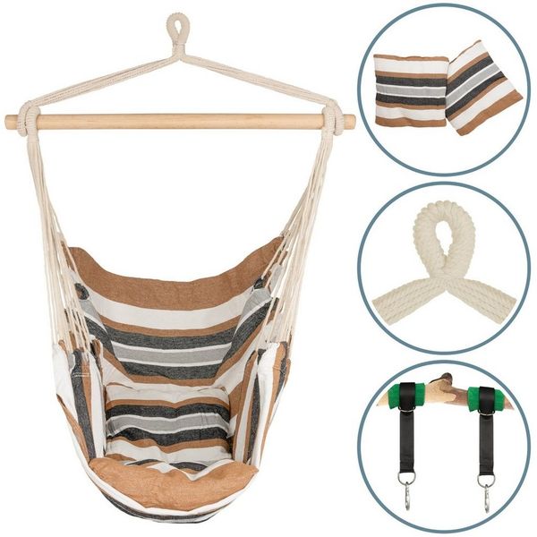 ib style Hängematte Kalea Hängesessel Cappuccino, Hängestuhl mit 2 Kissen und Zubehör - bis 120kg belastbar