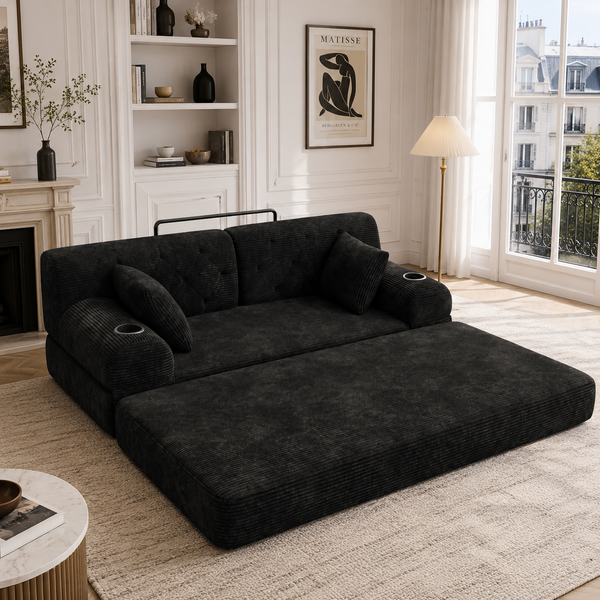 Schlafsofa mit Metallrahmen schwarz 168×80×81 cm aus Cordstoff