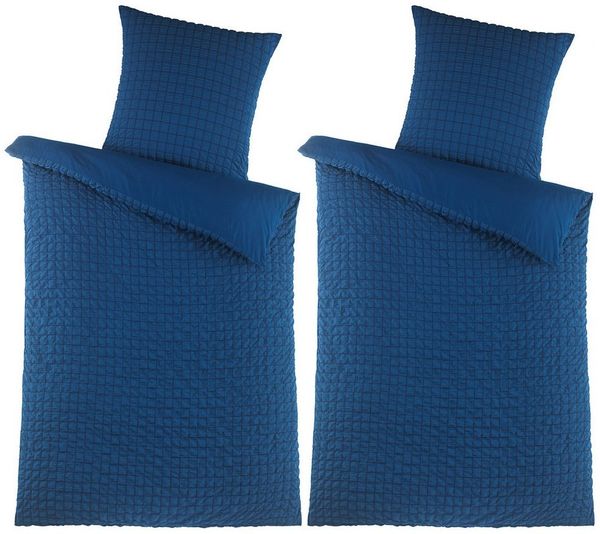 Visaggio Bettwäsche Seersucker Bettbezug Set Quadrat Gestreift, Seersucker, 4 teilig, Pflegeleicht, kühlend, Sommer Bettwäsche