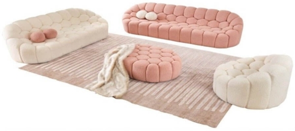 Sitzgruppe/Sofa Set - Wohnzimmergarnitur "Rosalia" 3+2+1-Weiß/Rosa