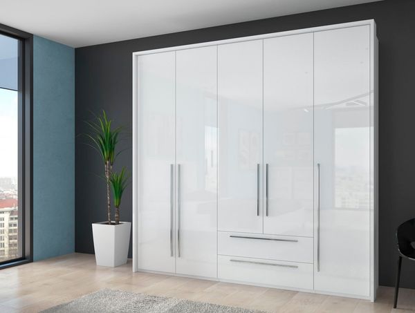 Places of Style Drehtürenschrank Piano weiß, verschiedene Breiten mit 2 Schubladen, inklusive Beleuchtung