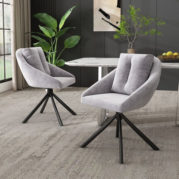 Drehstuhl, Samt mit Rollen & ergonomischer Rückenlehne, Grau, 2er-Set