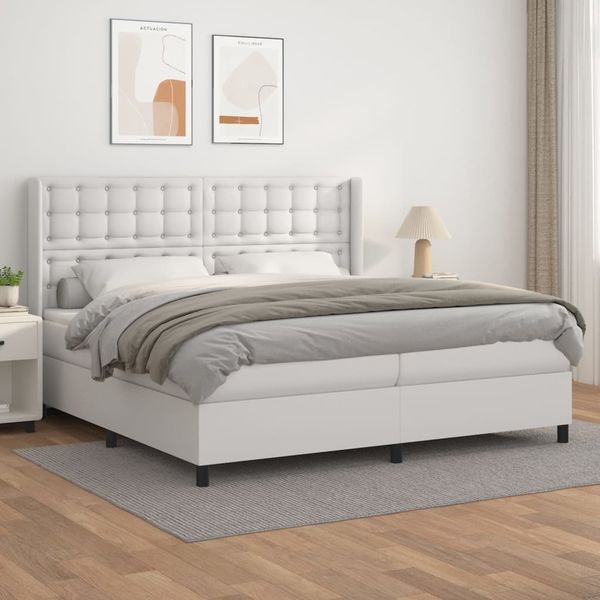 vidaXL Boxspringbett mit Matratze Weiß 200x200 cm Kunstleder, Härtegrad: H2 [3132520]