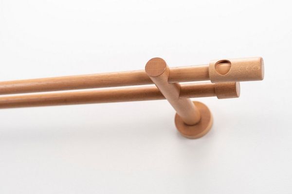 GARESA Gardinenstange PANDRI, Ø 20 mm, 2-läufig, Wunschmaßlänge, mit Bohren, verschraubt, Holz, Vorhanggarnitur, verlängerbar, gerader Knopf mit Ausschnitt