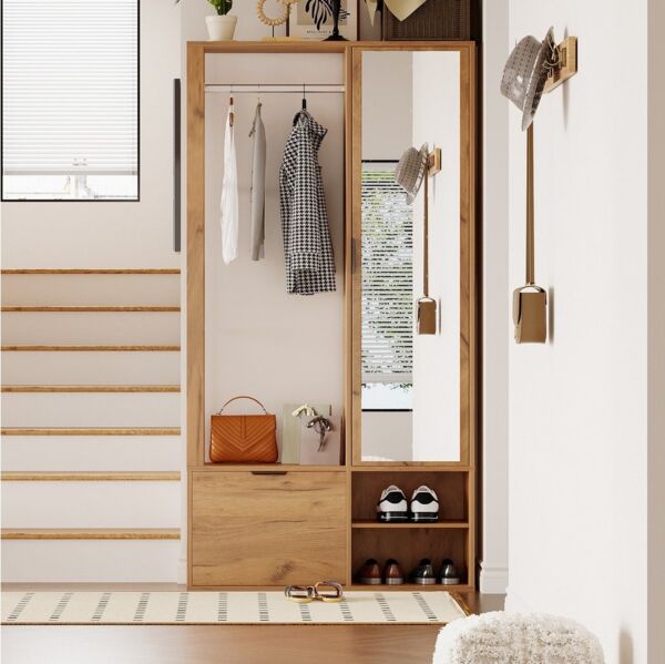STILVORA Garderoben-Set mit Wäscheständer,Garderobenständer Kleiderschrank mit Spiegel®ale, (Garderobenschränke mit flur, 1-St, Wäscheständer), 100*33*190cm, mit Spiegel