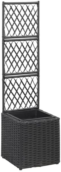 vidaXL Hochbeet mit Rankgitter 1 Topf 30 x 30 x 107 cm Poly Rattan Schwarz 46930