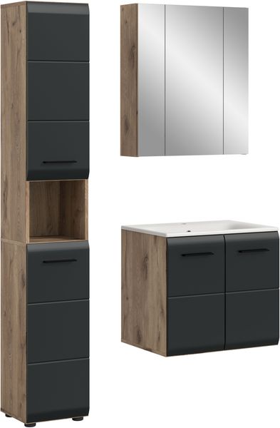 Badkombination (B/H/T: 105x185x46 cm) in schwarz matt und Nox Oak Nachbildung