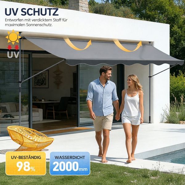 Ferghana Klemmmarkise Klemmmarkise Ohne Bohren, Balkonmarkise Höhenverstellbar (Sonnenschutz Wasserdicht UV-beständig, Sonnenmarkise für Terrasse Balkon Garten) Sichtschutz Markise