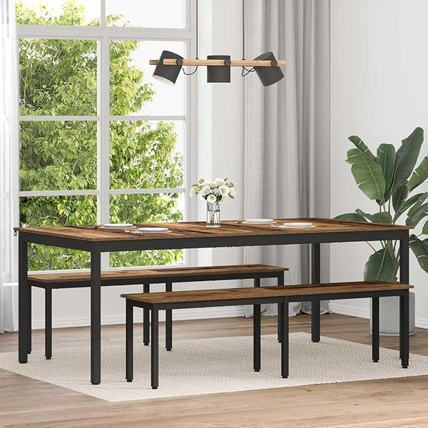 IKAYAA Esstisch aus Holz (200 x 100 x 75 cm) – Rustikaler Industrial-Esstisch für das Wohnzimmer mit Metallbeinen (Eisen) und Holzwerkstoff