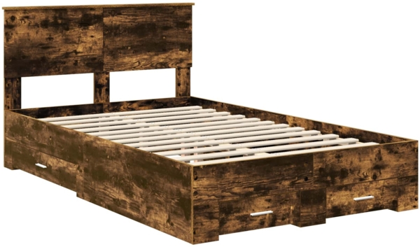 vidaXL Bettrahmen Geräucherte Eiche 135x190 cm Holzwerkstoff 3408276 Bild 3