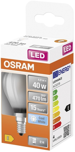 OSRAM LED Filament Tropfen E14 4W 470lm 4.000K matt