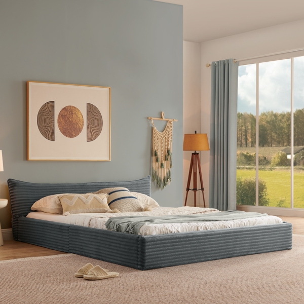 Doppelbettgestell 140x200 cm, Cord Bezug & Zierleiste, Dunkelgrau