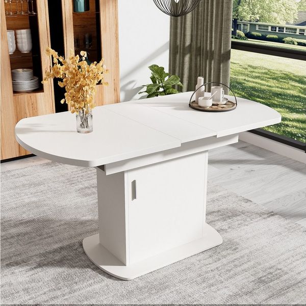 Flieks Esstisch (klappbar 110-130x70x75 cm, 1-St, mit Metallgriff), ausziehbar Tisch oval Küchentisch mit Stauraum Schreibtisch weiß