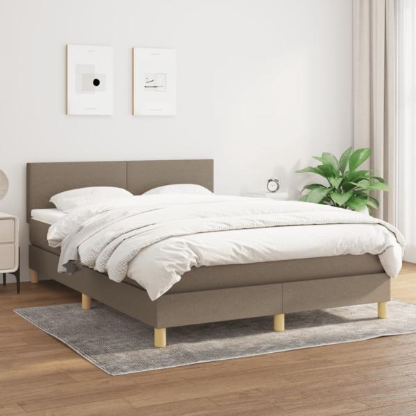 vidaXL Boxspringbett mit Matratze Stoff Taupe 140 x 200 cm