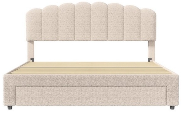 PXloue Polsterbett Doppelbett Stauraumbett (höhenverstellbarem Kopfteil), mit USB/Type-C Anschlüssen und Schublade, 160x200cm, Teddysamt Bild 4