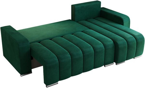 Universelles Ecksofa in Streifen genäht mit Schlaffunktion und Bettkasten, modern Stil - KIRASSO - Dunkelgrün Velvet Bild 6