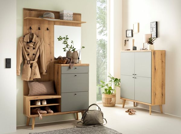 INOSIGN Garderoben-Set Mavas, Garderobe mit Stauraum, Garderobenschrank im Scandic Design, (Set, 2-St), ausreichend Stauraum, für kleine Räume geeignet, 237 cm breit
