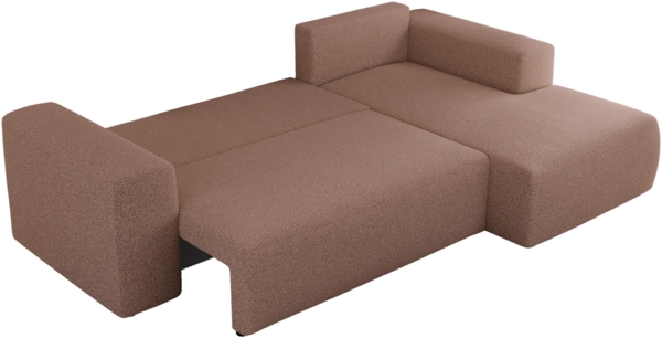 Ecksofa mit Schlaffunktion, Bettkasten und losen Kissen für das Wohnzimmer - TRENTINO - Rosa Boucle - rechts Bild 5