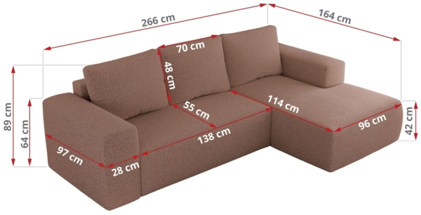 Ecksofa mit Schlaffunktion, Bettkasten und losen Kissen für das Wohnzimmer - TRENTINO - Rosa Boucle - rechts Bild 7