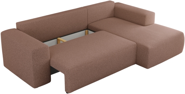Ecksofa mit Schlaffunktion, Bettkasten und losen Kissen für das Wohnzimmer - TRENTINO - Rosa Boucle - rechts Bild 6