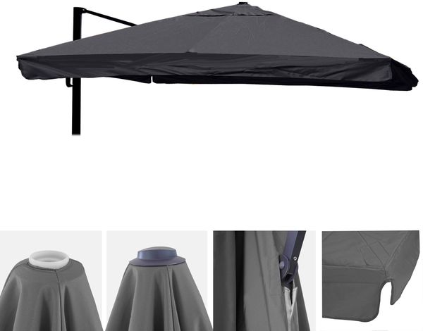 mendler Ersatz-Bezug für Luxus-Ampelschirm HWC-A96 mit Flap, Polyester, Anthrazit, 3,5x3,5m