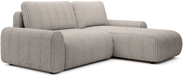 Selsey 'Lelu' Ecksofa mit Cordbezug, Schlaffunktion und Bettkasten, Greige, beidseitig