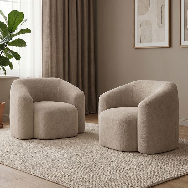 skølm 'Gjöll' Sessel, 95x74x70 cm, beige, aus Teddy-Bouclé, Relaxsessel mit Armlehnen, vakuumverpackt, ohne Aufbau, 2er Set
