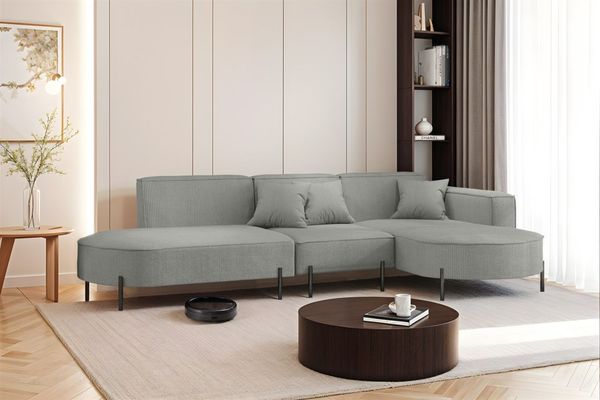 Ecksofa Designersofa VALENCIA in Stoff Scala Grau Ottomane Rechts