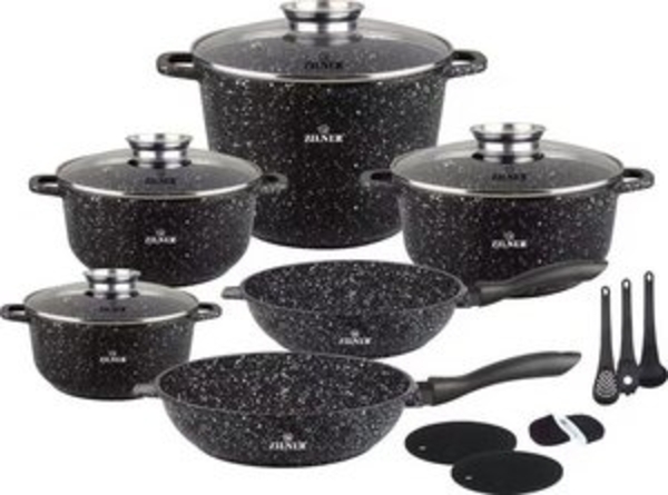 Zilner Topf-Set Schöne graue Töpfe in verschiedenen Größen Pfannen Steinbeschichtung, Aluminiumguss, Aluminium, Keramik, Edelstahl (1.3L / 2.3L / 2.4L / 3.4L / 4.5L / 10.2L, 17-tlg, Es ist eine perfekte Geschenkidee für jeden Anlass. Bestseller-Topfset... Bild 6