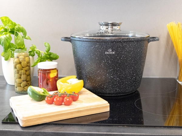 Zilner Topf-Set Schöne graue Töpfe in verschiedenen Größen Pfannen Steinbeschichtung, Aluminiumguss, Aluminium, Keramik, Edelstahl (1.3L / 2.3L / 2.4L / 3.4L / 4.5L / 10.2L, 17-tlg, Es ist eine perfekte Geschenkidee für jeden Anlass. Bestseller-Topfset... Bild 3