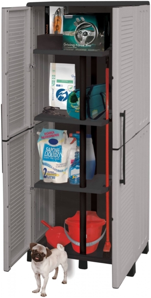 Dmora Askan-Außengarderobe, Besenschrank, 2-türiger Außenschrank, 100 % Made in Italy, 68 x 37 x 169 cm, Hellgrau und Schwarz, gestreifte Oberfläche Bild 4