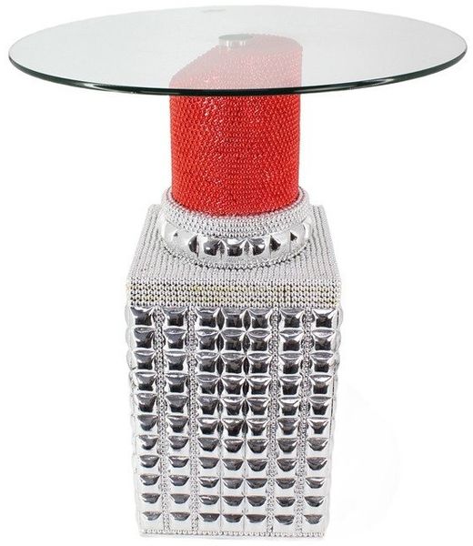 riess-ambiente Bistrotisch LIPSTICK 75cm rot/silber - Glas, Pop-Art, handgefertigt, modern, rund (Einzelartikel, 1-St), Pop-Art Beistelltisch - ideal für Küche, Essbereich oder Sitznischen
