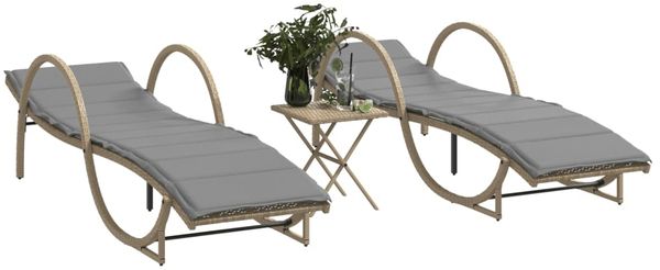 Sonnenliege 2 pcs, Gartenliege mit Tisch Beige Poly Rattan